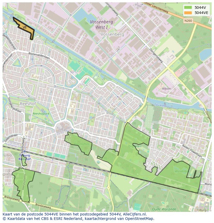 Afbeelding van het postcodegebied 5044 VE op de kaart.