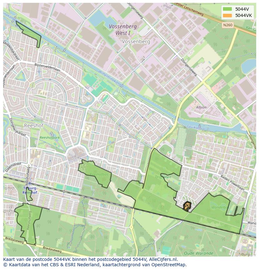 Afbeelding van het postcodegebied 5044 VK op de kaart.