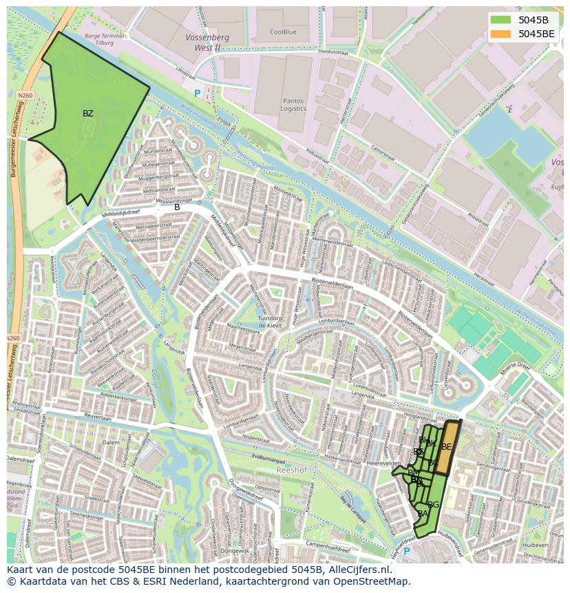 Afbeelding van het postcodegebied 5045 BE op de kaart.