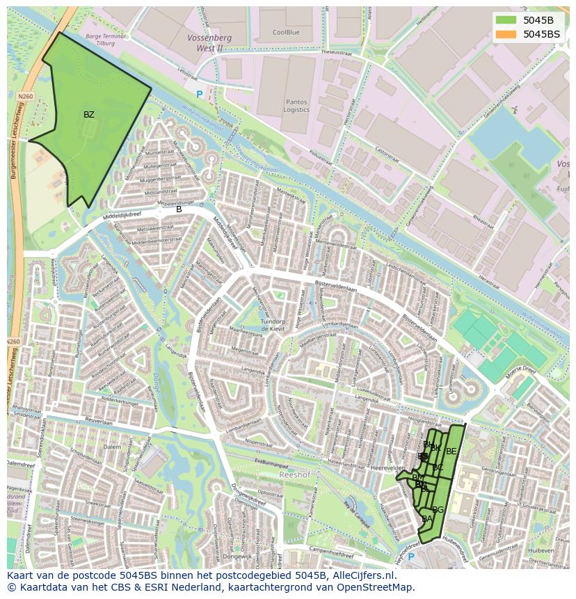 Afbeelding van het postcodegebied 5045 BS op de kaart.