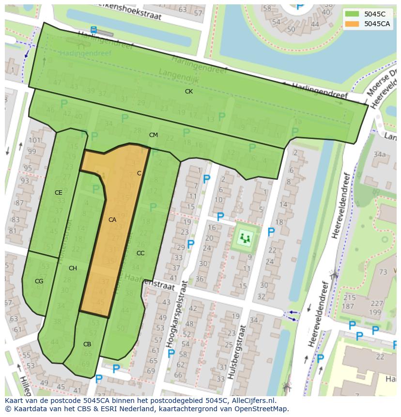 Afbeelding van het postcodegebied 5045 CA op de kaart.
