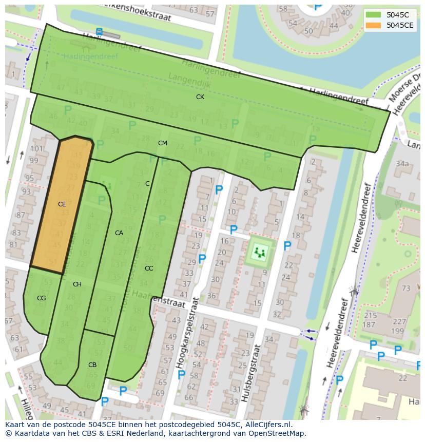 Afbeelding van het postcodegebied 5045 CE op de kaart.