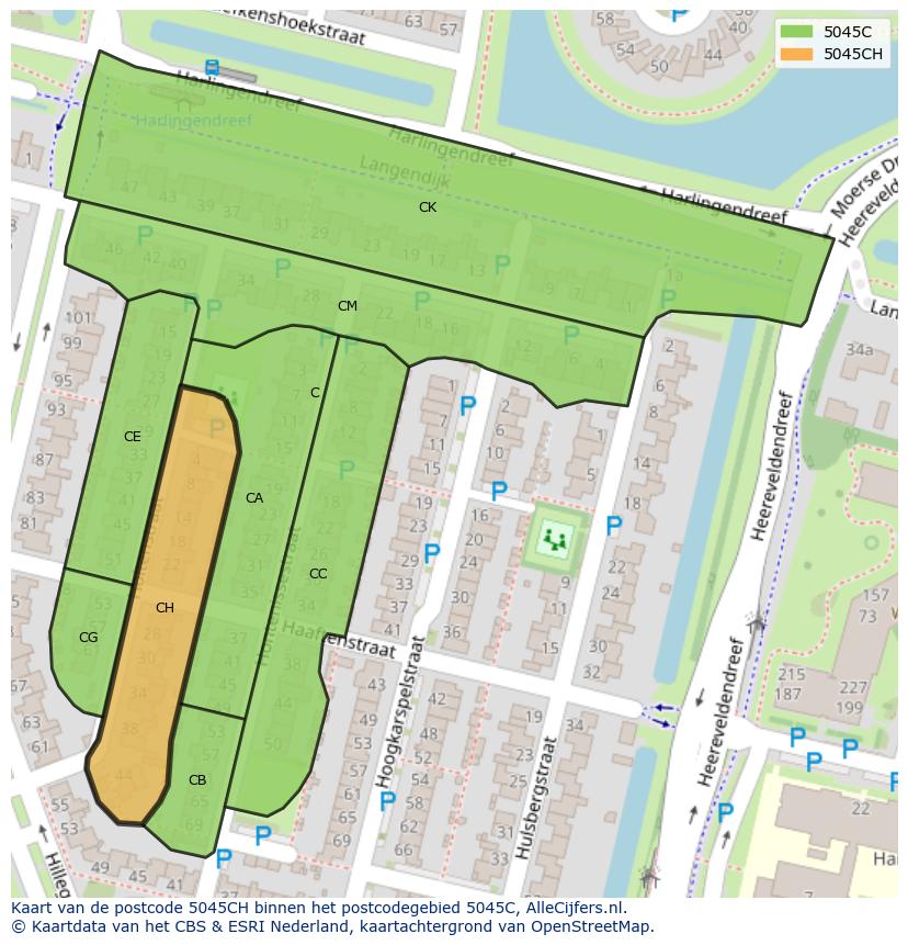 Afbeelding van het postcodegebied 5045 CH op de kaart.