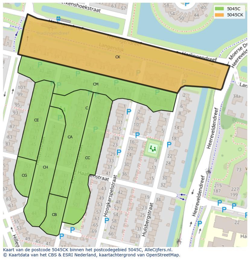 Afbeelding van het postcodegebied 5045 CK op de kaart.