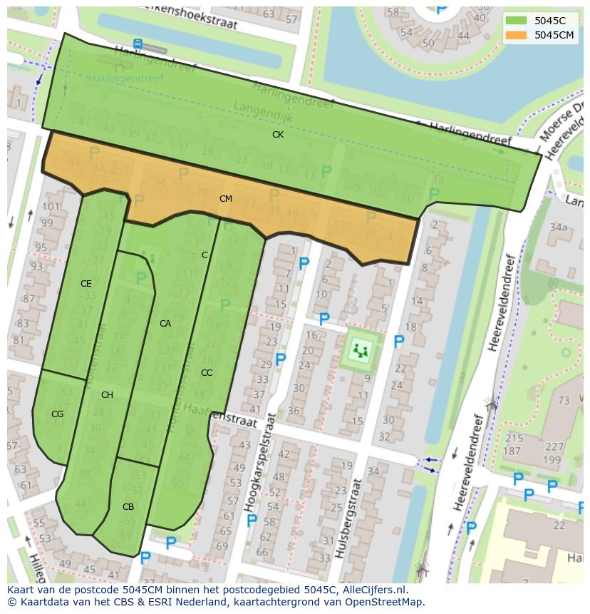 Afbeelding van het postcodegebied 5045 CM op de kaart.