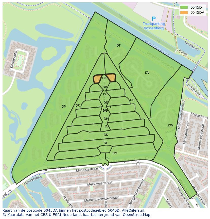 Afbeelding van het postcodegebied 5045 DA op de kaart.