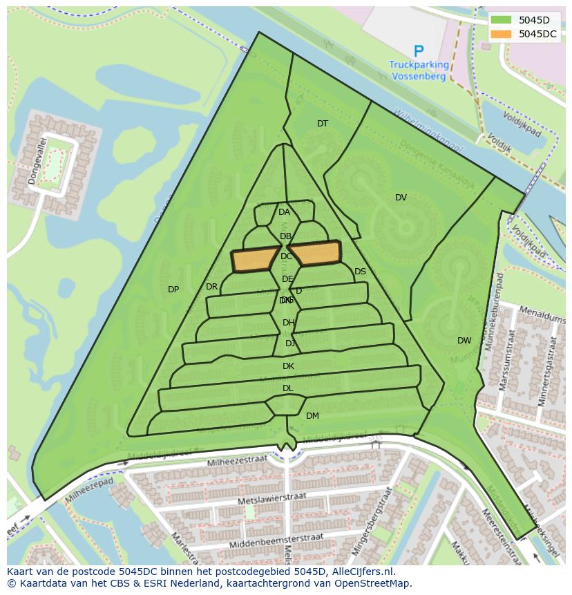 Afbeelding van het postcodegebied 5045 DC op de kaart.