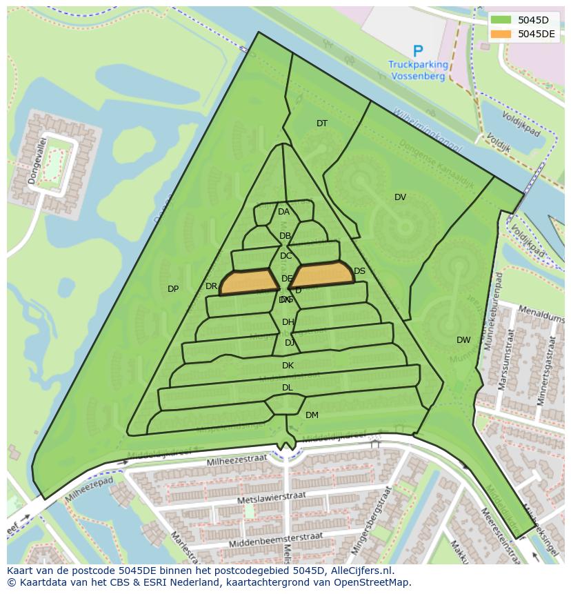 Afbeelding van het postcodegebied 5045 DE op de kaart.