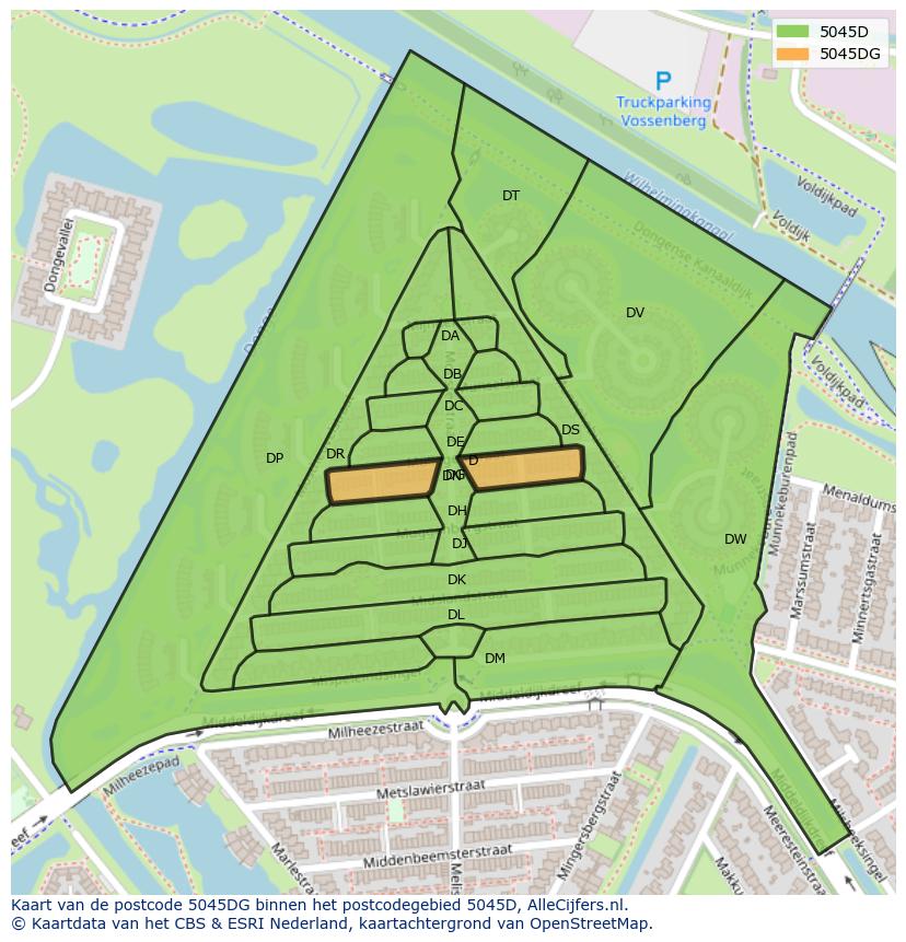 Afbeelding van het postcodegebied 5045 DG op de kaart.