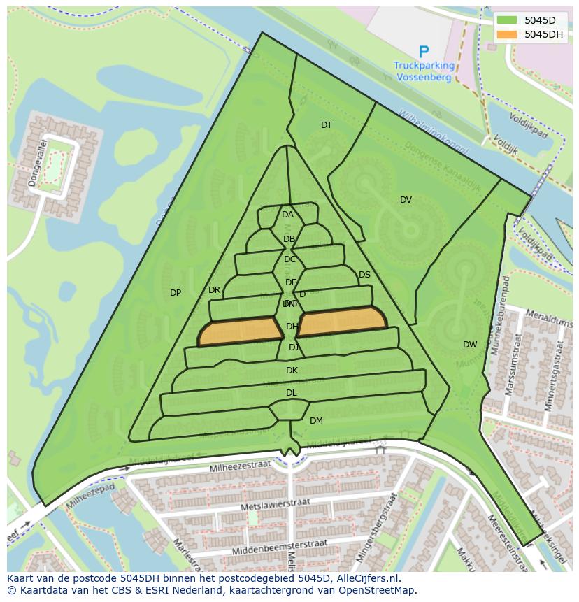 Afbeelding van het postcodegebied 5045 DH op de kaart.