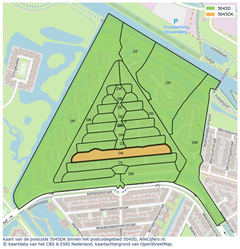 Afbeelding van het postcodegebied 5045 DK op de kaart.