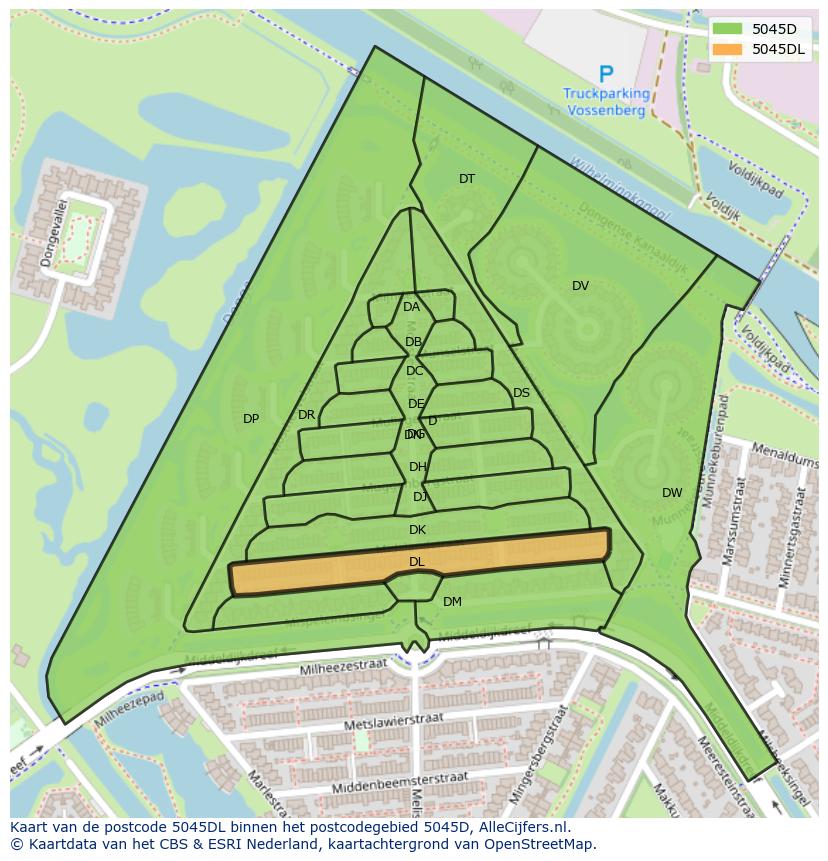 Afbeelding van het postcodegebied 5045 DL op de kaart.