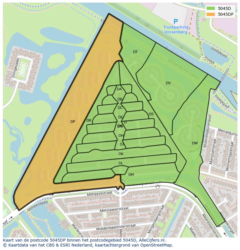 Afbeelding van het postcodegebied 5045 DP op de kaart.