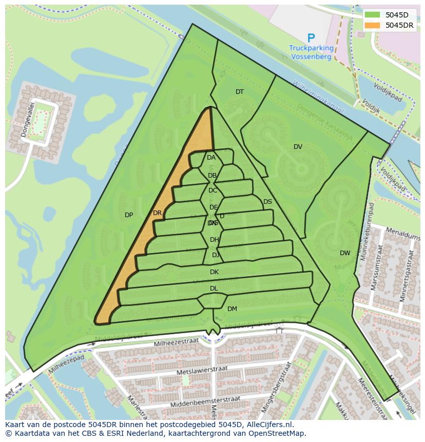 Afbeelding van het postcodegebied 5045 DR op de kaart.