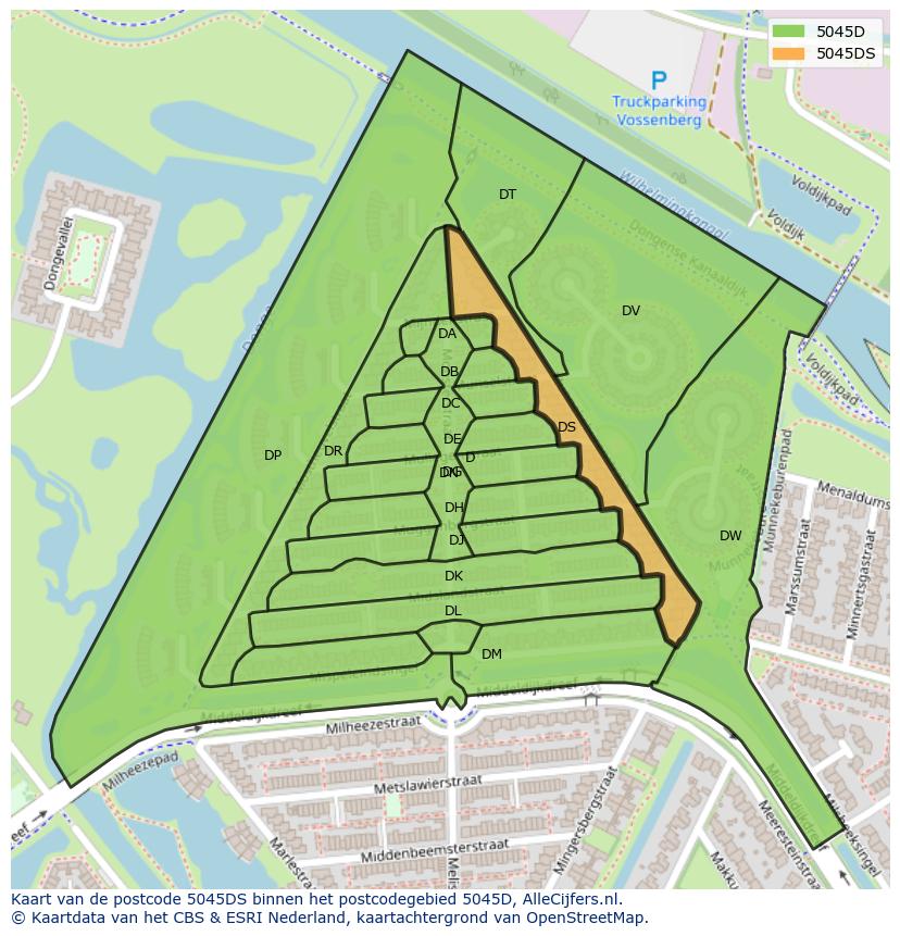 Afbeelding van het postcodegebied 5045 DS op de kaart.