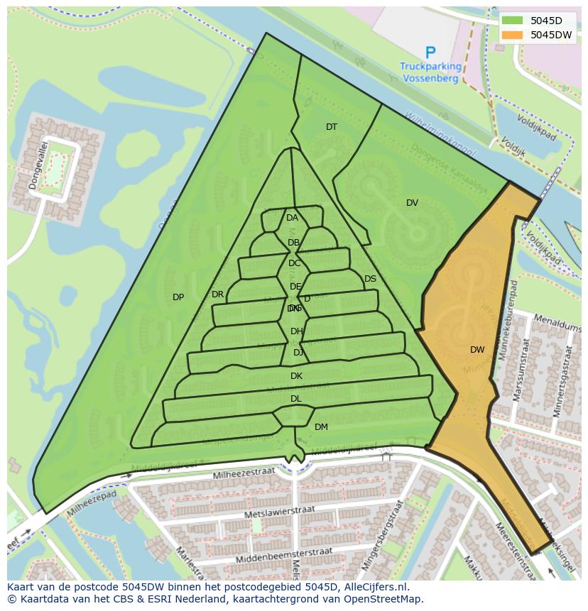 Afbeelding van het postcodegebied 5045 DW op de kaart.