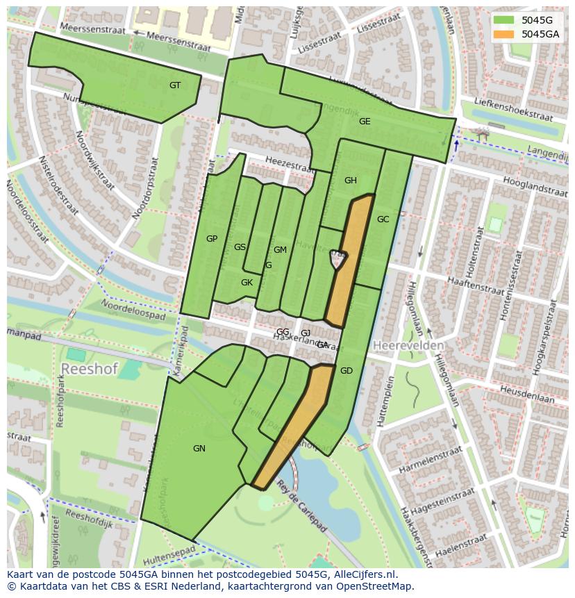 Afbeelding van het postcodegebied 5045 GA op de kaart.