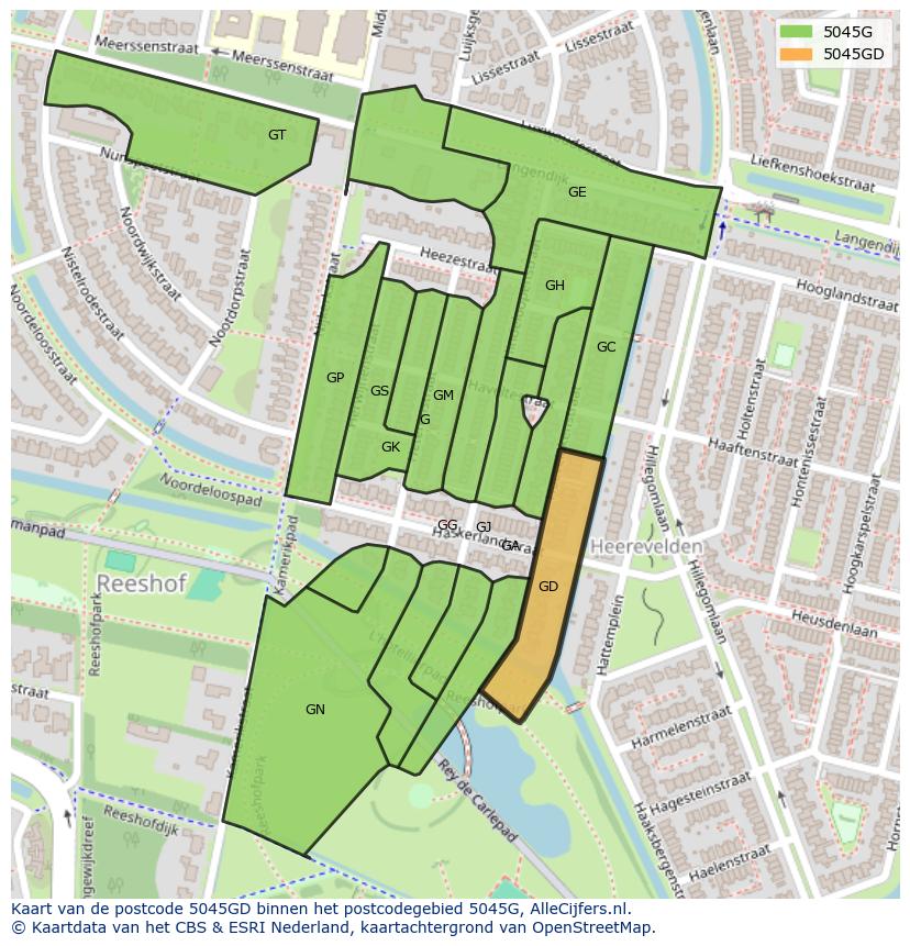 Afbeelding van het postcodegebied 5045 GD op de kaart.