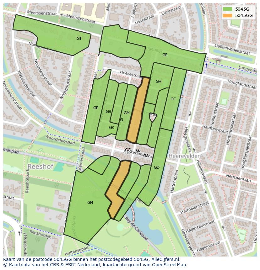 Afbeelding van het postcodegebied 5045 GG op de kaart.