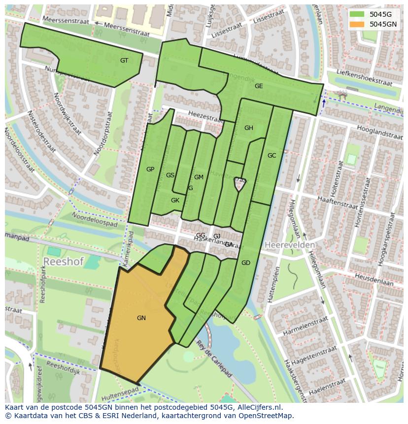 Afbeelding van het postcodegebied 5045 GN op de kaart.
