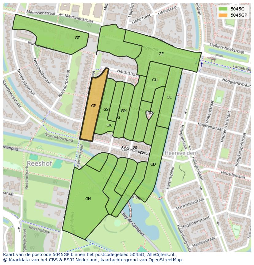 Afbeelding van het postcodegebied 5045 GP op de kaart.