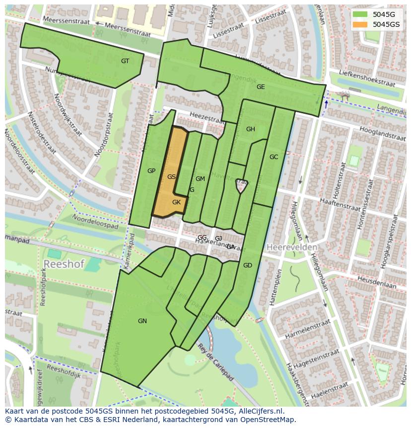 Afbeelding van het postcodegebied 5045 GS op de kaart.
