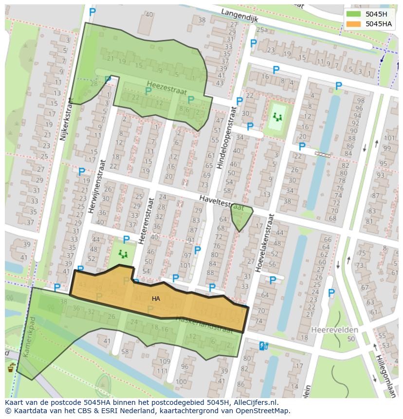 Afbeelding van het postcodegebied 5045 HA op de kaart.