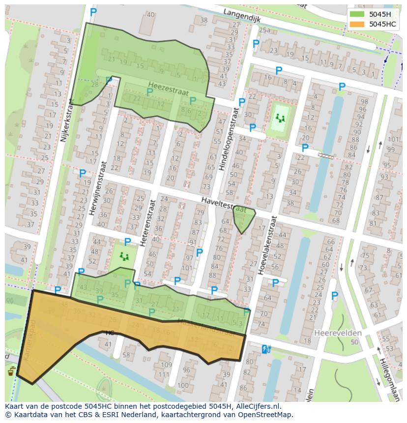 Afbeelding van het postcodegebied 5045 HC op de kaart.