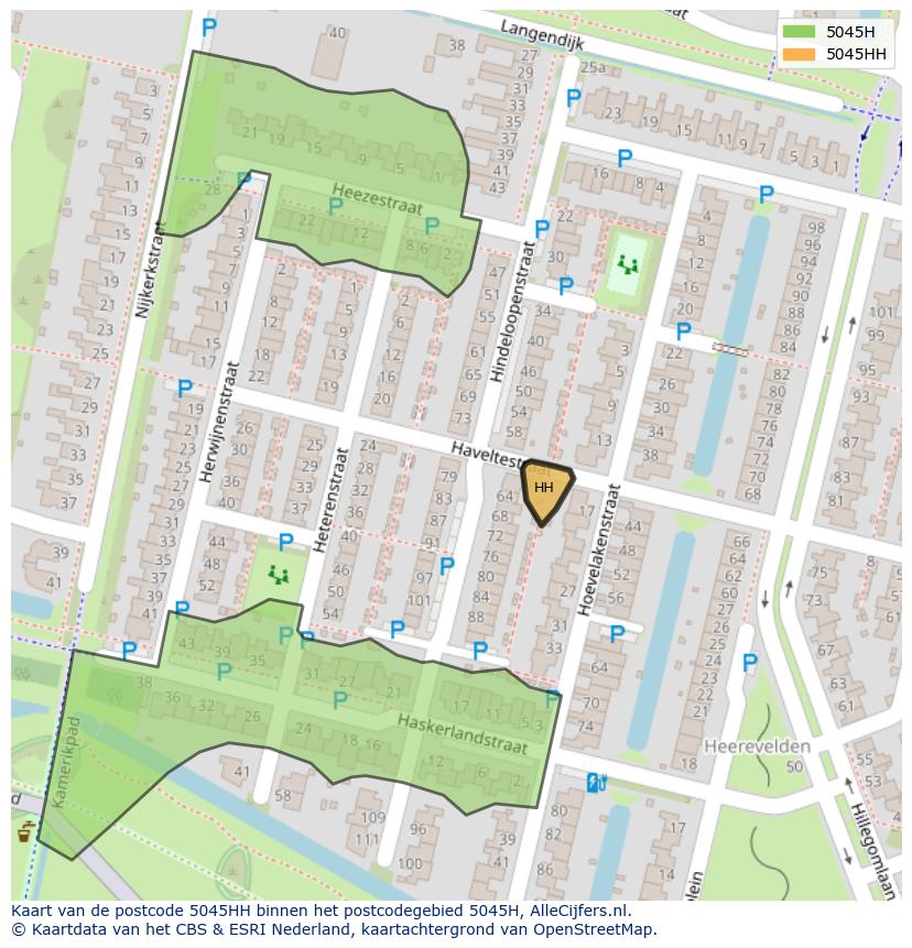 Afbeelding van het postcodegebied 5045 HH op de kaart.