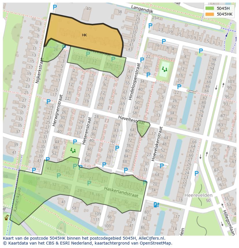 Afbeelding van het postcodegebied 5045 HK op de kaart.