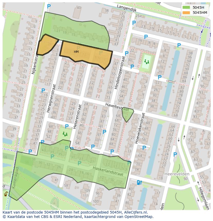 Afbeelding van het postcodegebied 5045 HM op de kaart.