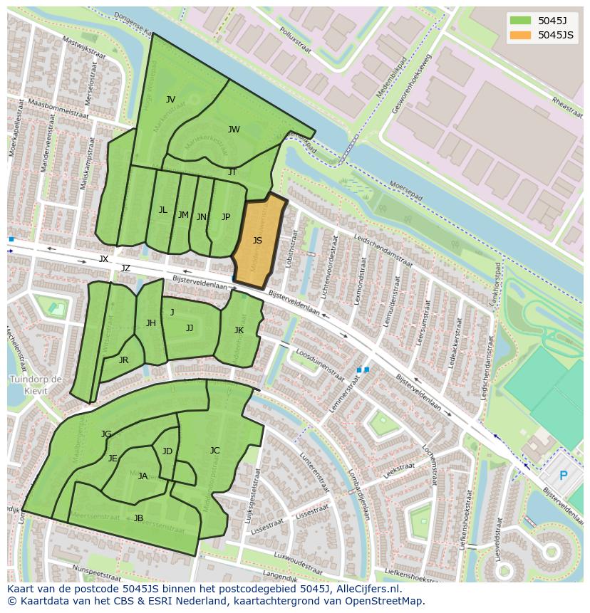 Afbeelding van het postcodegebied 5045 JS op de kaart.