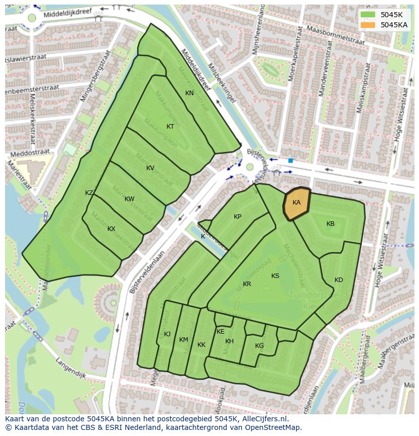 Afbeelding van het postcodegebied 5045 KA op de kaart.