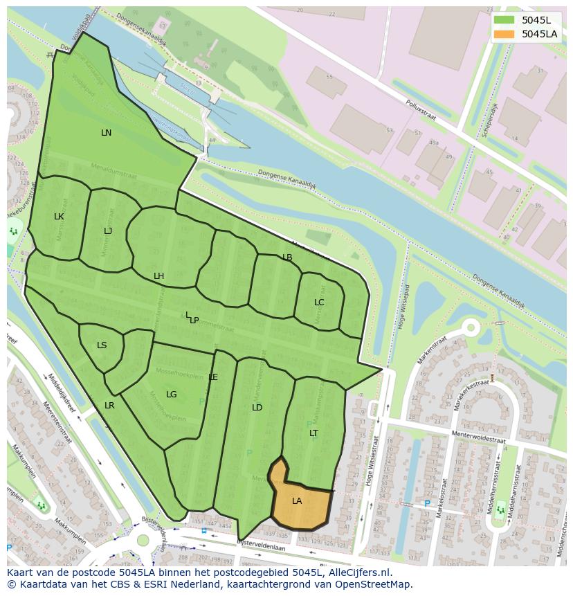 Afbeelding van het postcodegebied 5045 LA op de kaart.