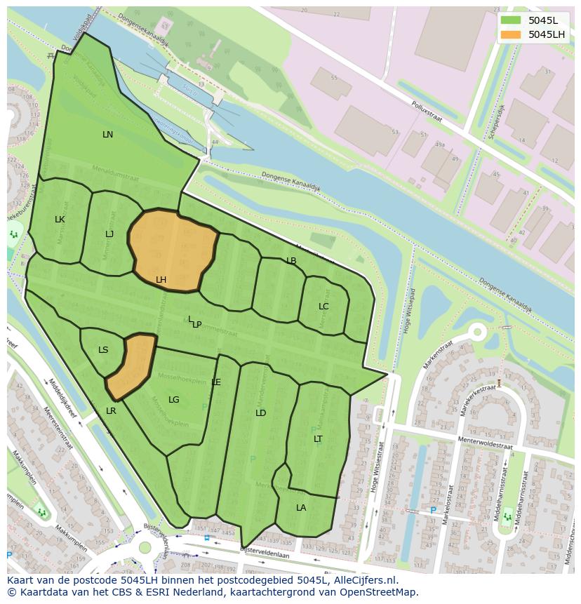 Afbeelding van het postcodegebied 5045 LH op de kaart.