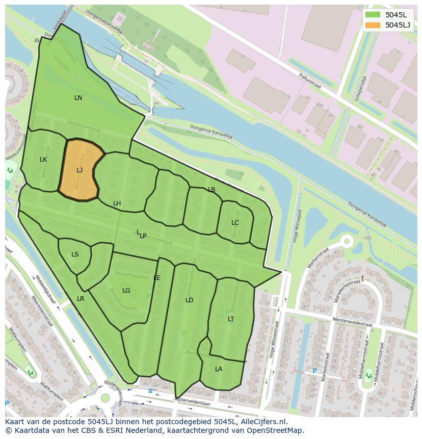 Afbeelding van het postcodegebied 5045 LJ op de kaart.