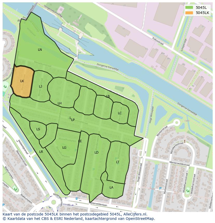 Afbeelding van het postcodegebied 5045 LK op de kaart.