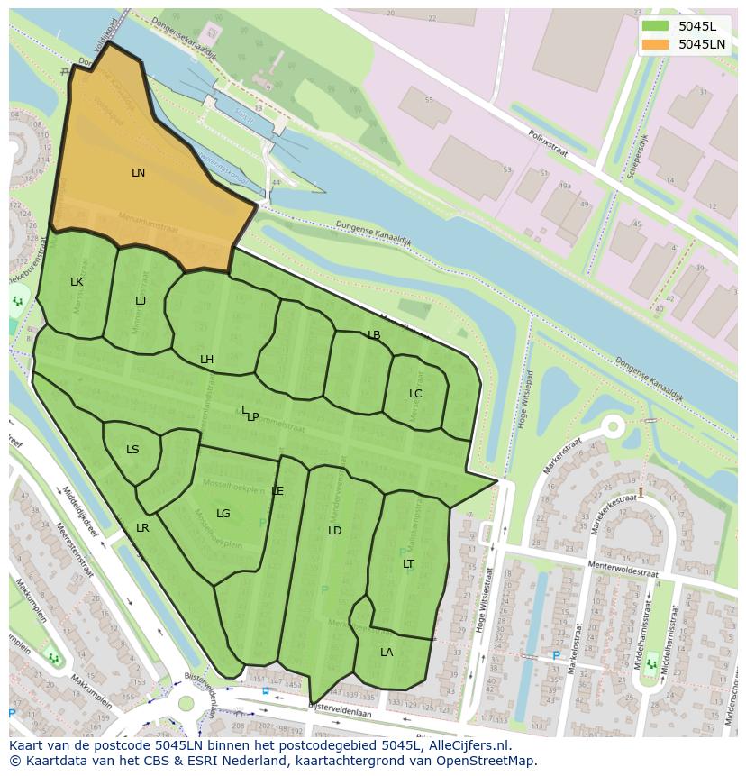 Afbeelding van het postcodegebied 5045 LN op de kaart.