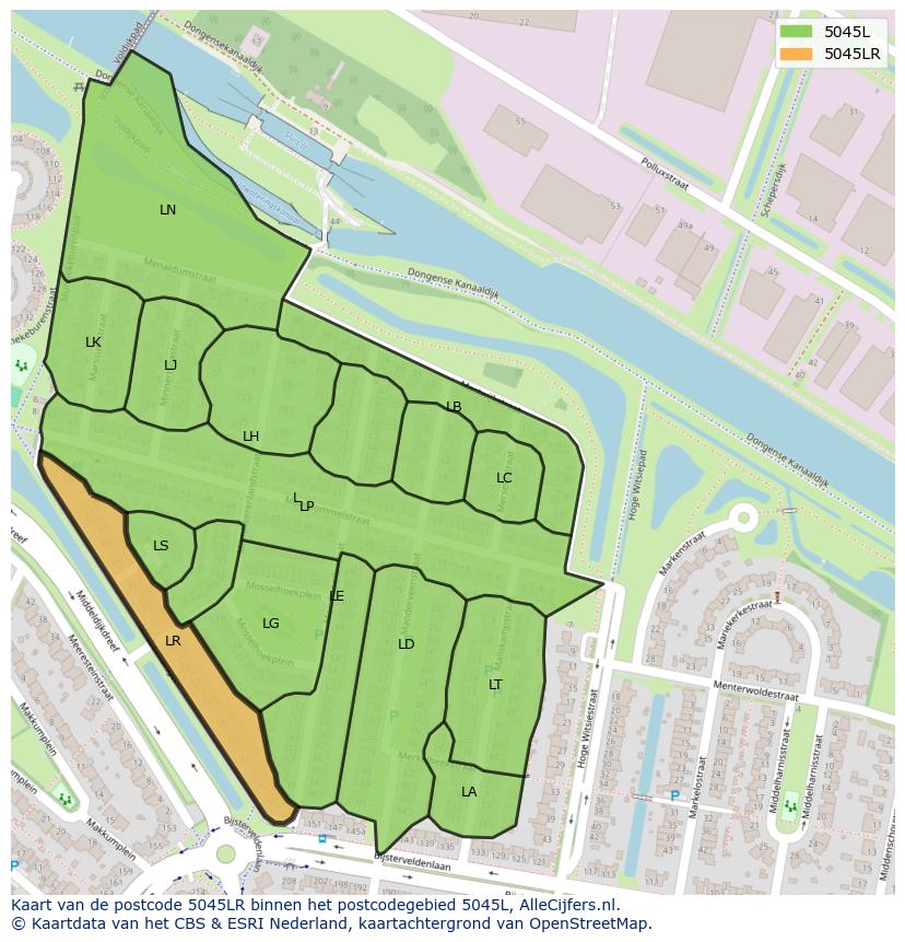Afbeelding van het postcodegebied 5045 LR op de kaart.