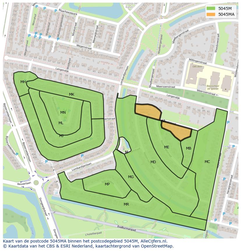 Afbeelding van het postcodegebied 5045 MA op de kaart.