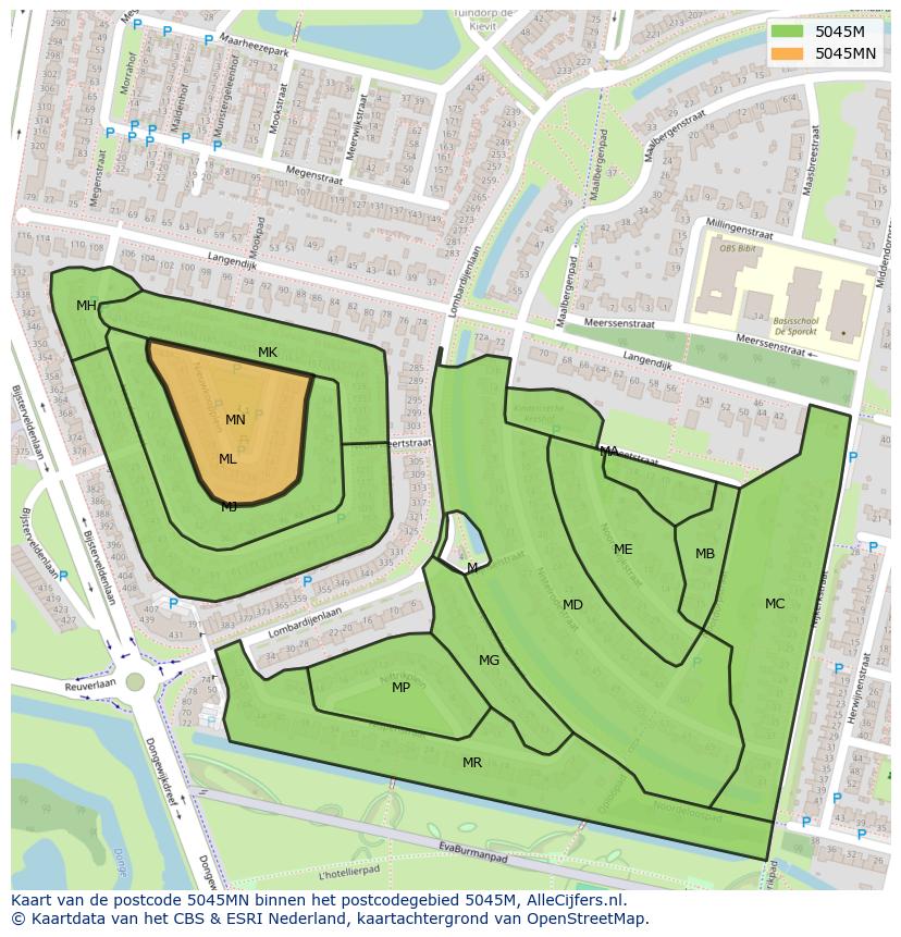 Afbeelding van het postcodegebied 5045 MN op de kaart.