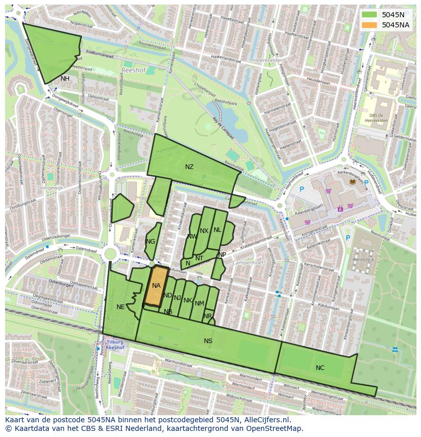 Afbeelding van het postcodegebied 5045 NA op de kaart.