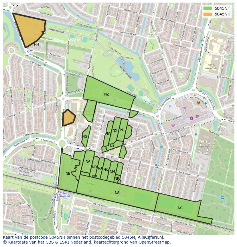 Afbeelding van het postcodegebied 5045 NH op de kaart.