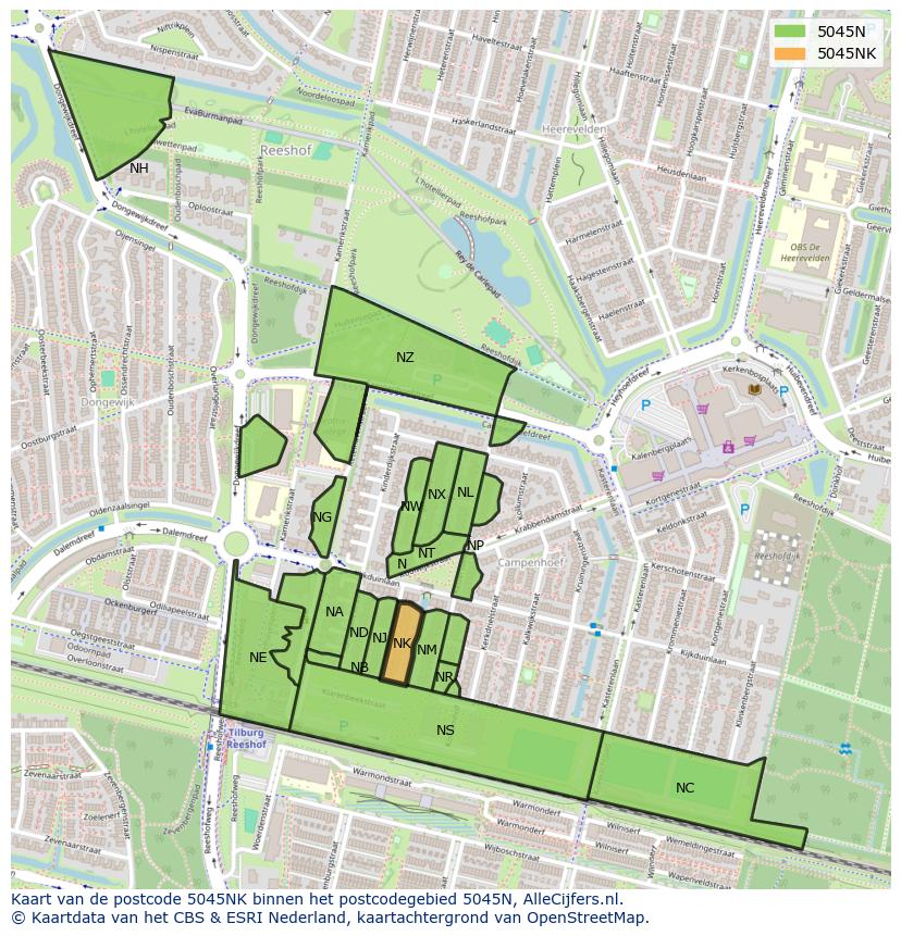 Afbeelding van het postcodegebied 5045 NK op de kaart.