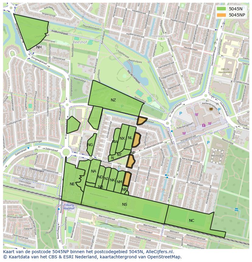 Afbeelding van het postcodegebied 5045 NP op de kaart.