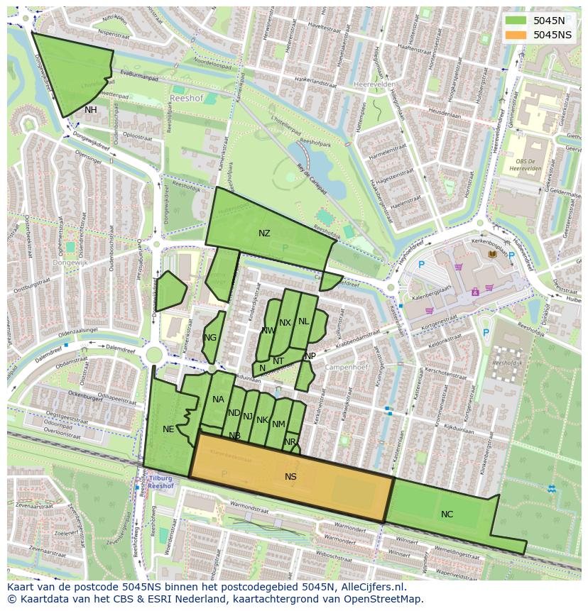 Afbeelding van het postcodegebied 5045 NS op de kaart.