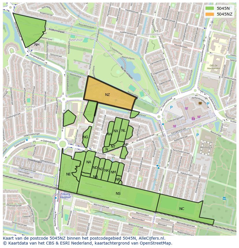 Afbeelding van het postcodegebied 5045 NZ op de kaart.