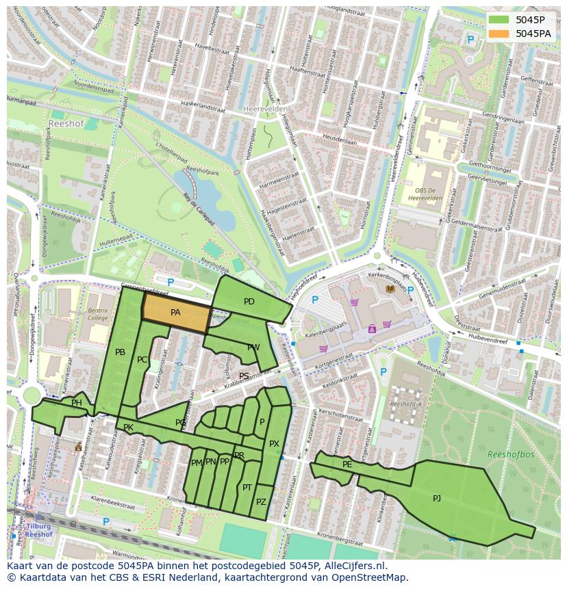 Afbeelding van het postcodegebied 5045 PA op de kaart.