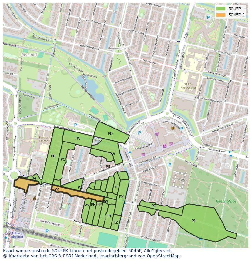 Afbeelding van het postcodegebied 5045 PK op de kaart.