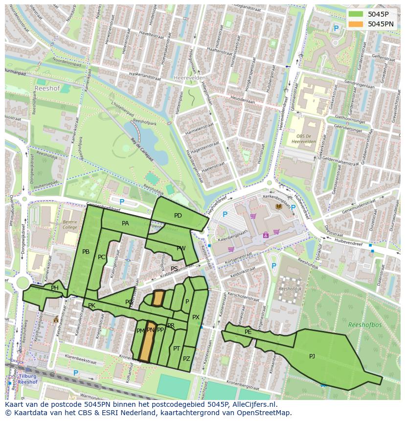 Afbeelding van het postcodegebied 5045 PN op de kaart.
